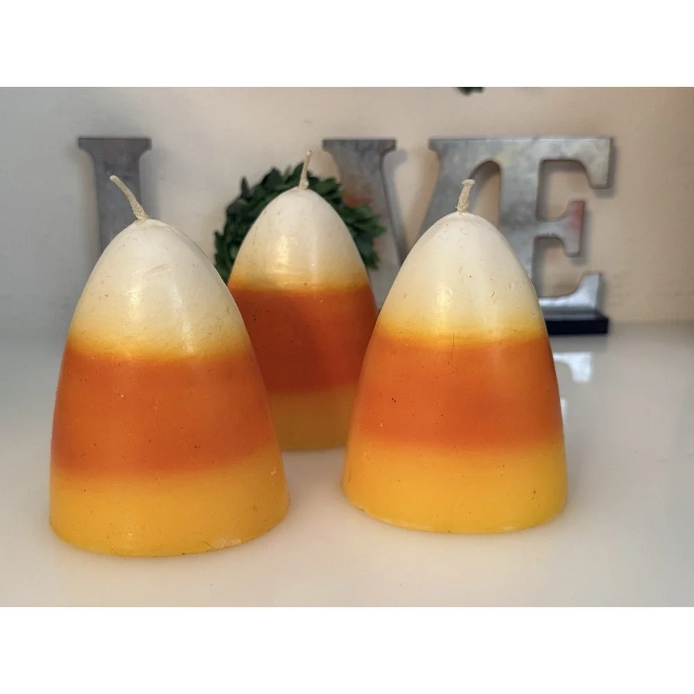 Vintage 1980s Halloween Rare‎ Candy Corn Candles Unused Yellow Orange White 4